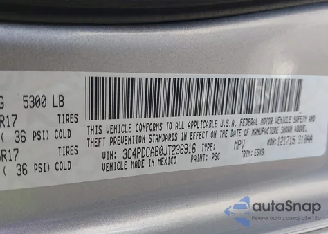 2018 Dodge Journey Se из США, поврежденный, VIN 3C4PDCAB0JT236916